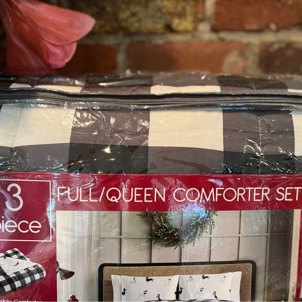 Full/queen comforter set holiday dogs reversible net great for the holidays